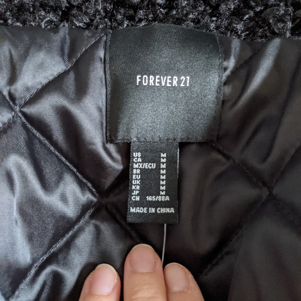 (Forever 21) NWT Black Teddy Furry Zip Jacket - Picture 2 of 14